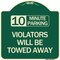 Signmission 10 Minute Parking Violators Will Towed Away Heavy-Gauge Aluminum Sign, 18" x 18", G-1818-24641 A-DES-G-1818-24641 - alternate 1